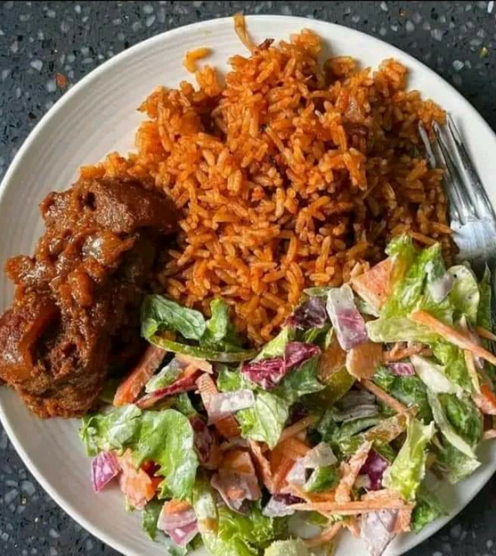 Fried Rice with Goat Meat and Chicken Salad